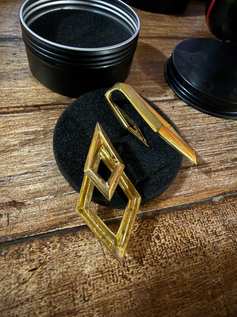 Gold Geometric Diamond Drop Hangers Earrings - Modern Women’s Jewelry - Picture 2 of 2
